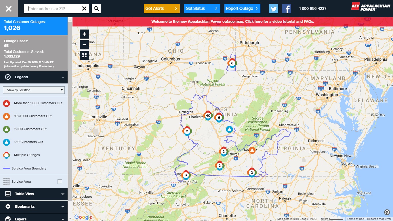 appalachian electric power outage map Appalachian Power Launches New Online Power Outage Information Map appalachian electric power outage map