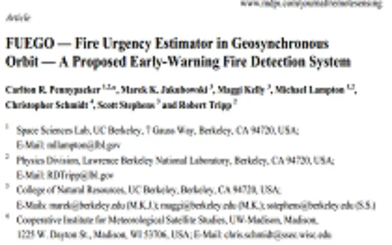 FUEGO — Fire Urgency Estimator in Geosynchronous Orbit — A Proposed Early-Warning Fire Detection System by Carlton R. Pennypacker et. al.