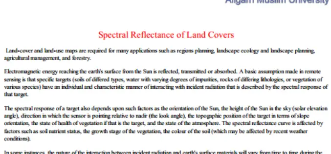 Spectral Reflectance of Land Covers by Department of Geology, Aligarh Muslim University