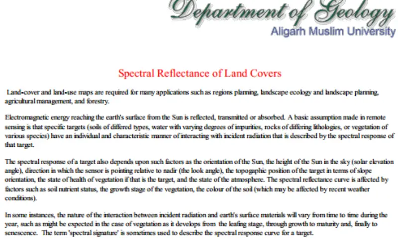 Spectral Reflectance of Land Covers by Department of Geology, Aligarh Muslim University