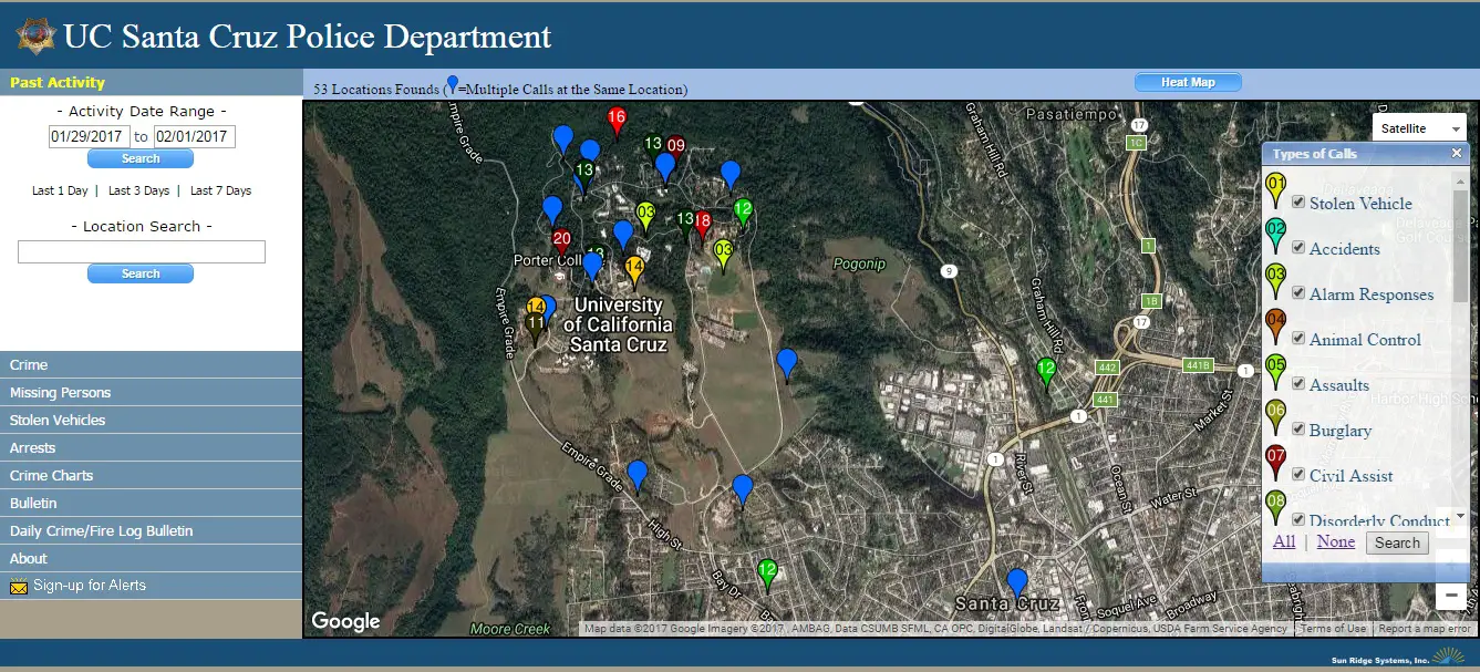 UC Santa Cruz Police Department has Launched Crime Mapping Website