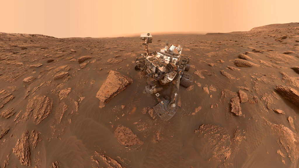 Curiosity's Dusty Selfie at Duluth: A self-portrait of NASA's Curiosity rover taken on Sol 2082 (June 15, 2018). A Martian dust storm has reduced sunlight and visibility at the rover's location in Gale Crater. Image credit: NASA/JPL-Caltech