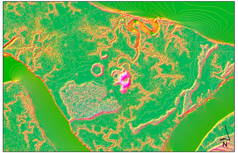 Shell rings in LiDAR data. The rings stand out due to their slope and elevation change compared to the surrounding landscape.  IMAGE: DYLAN DAVIS, PENN STATE