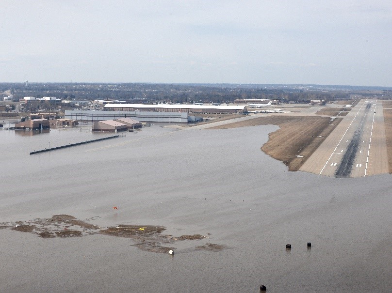 Aerial view of Offutt Air Force Base affected by flood waters in 2019 (U.S. Air Force photo by TSgt. Rachelle Blake). -flood disaster mitigation 