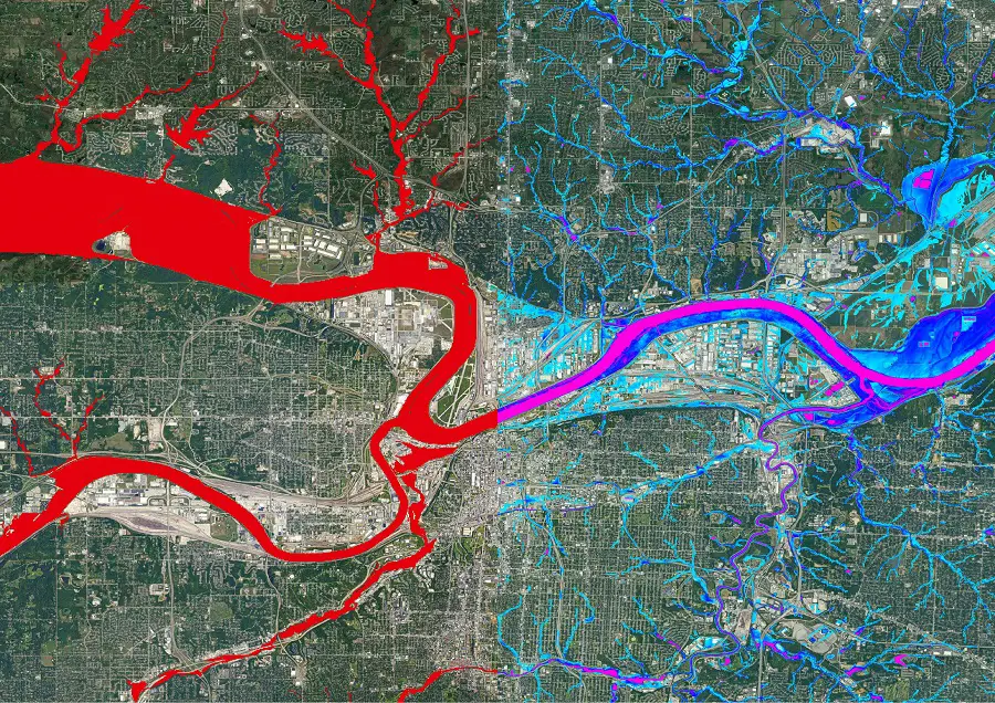 1 in 1000 year flood event in Kansas City, MO. data comparison FEMA vs Fathom. US Flood Map Fathom revolutionizes flood risk intelligence with new US Flood Map