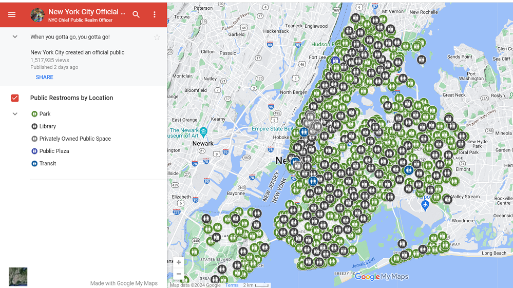 Google Maps Now Shows Public Toilets in New York City