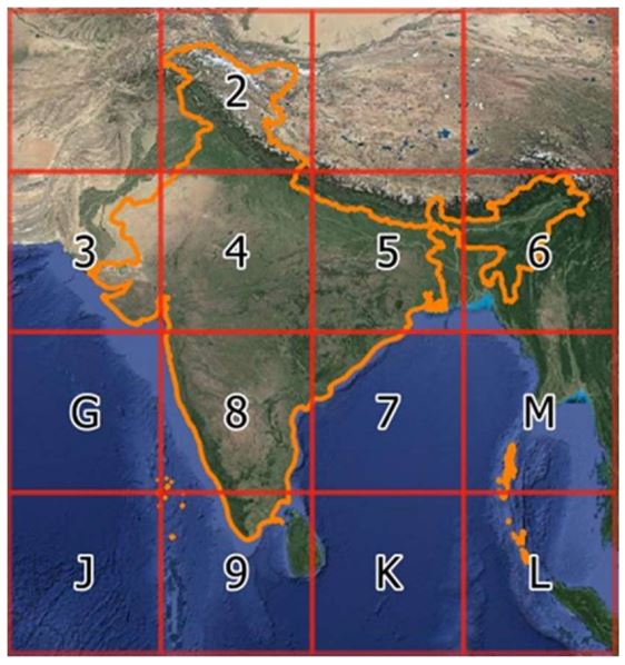DIGIPIN - Level-1 labelling ensures that the mainland is labelled using only the digits 2-9