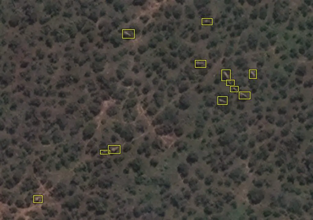 Geospatial Technology for Wildlife Conservation Example of elephant labels in a heterogenous area, Addo Elephant National Park, South Africa. Satellite image (c) 2020 Maxar Technologies.